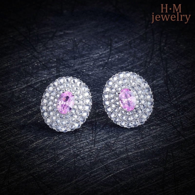 Anting Kristal Pink Fashion Mewah Perak S9252023Baru