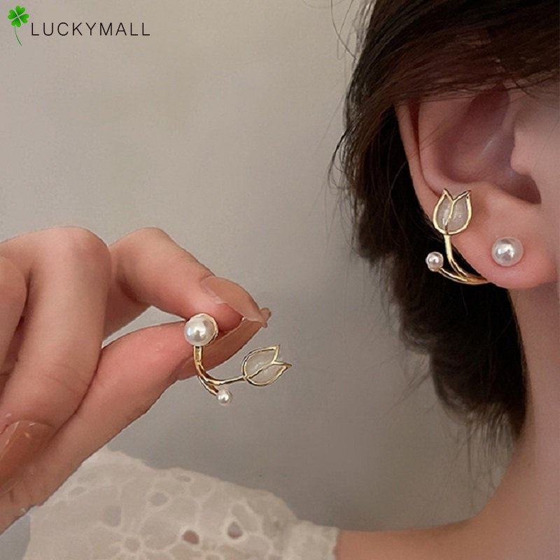 Fashion Mutiara Tulip Anting Wanita Hypoallergenic Elegan Emas Earring Perhiasan Aksesoris