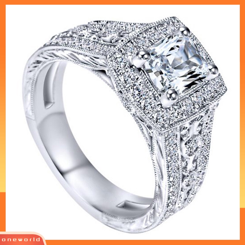 [EONE] Shiny Bright Luster Tembaga Wanita Cincin Berongga Timbul Motif Bunga Cubic Zirconia Ring Perhiasan Aksesoris