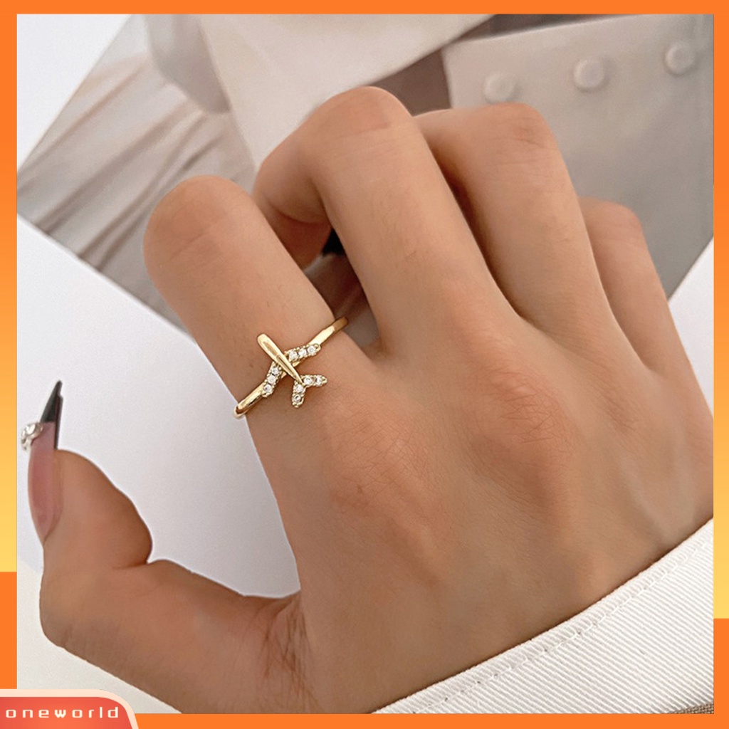 [EONE] Jari Cincin Pembukaan Dapat Disesuaikan Dipoles Hadiah Logam Berkilau Pesawat Wanita Cincin Perhiasan Aksesoris