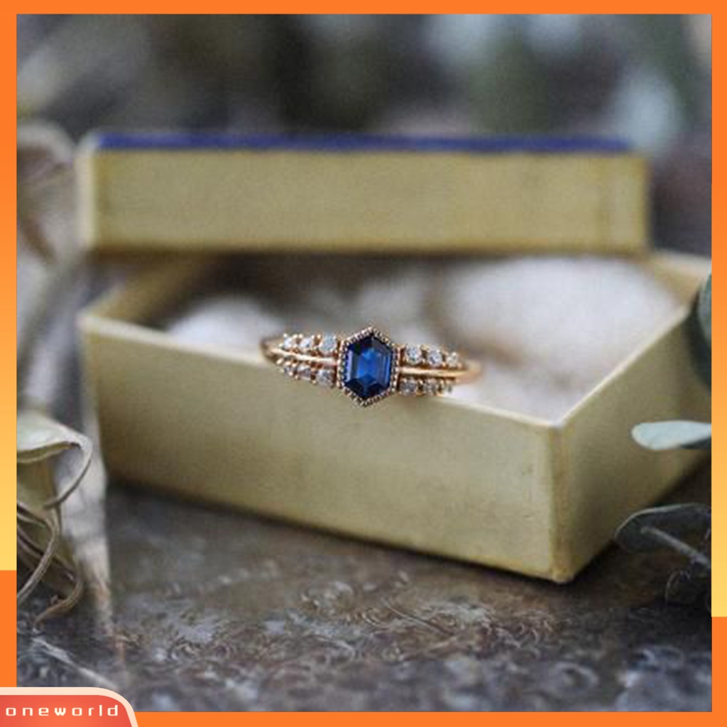 [EONE] Wanita Cincin Pembukaan Dapat Disesuaikan Besar Berlian Imitasi Biru Mewah Hadiah Emas Retro Berkilau Berlian Imitasi Jari Cincin Perhiasan Fashion