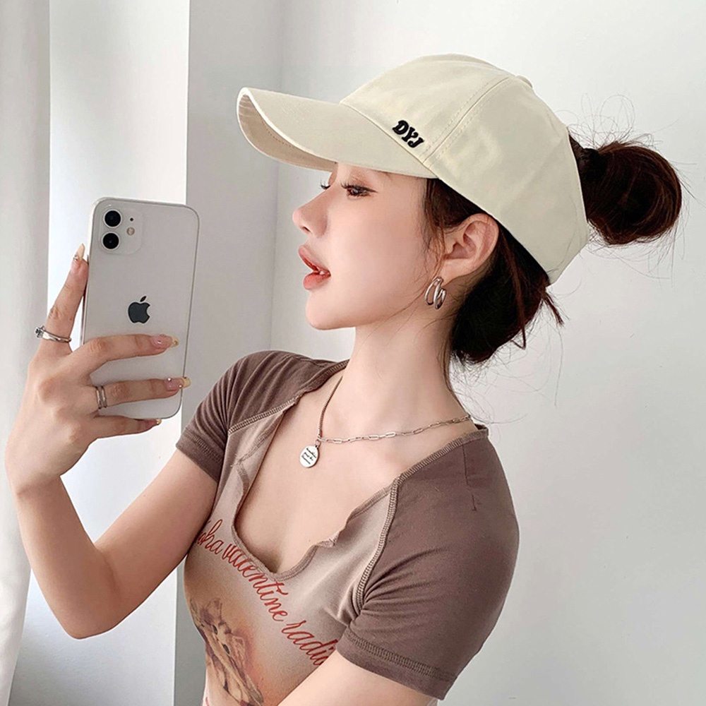 Korea Adjustable Surat Topi Baseball Wanita Musim Panas Tinggi Ponytail Kosong Atas Topi Tabir Surya Luar Ruangan