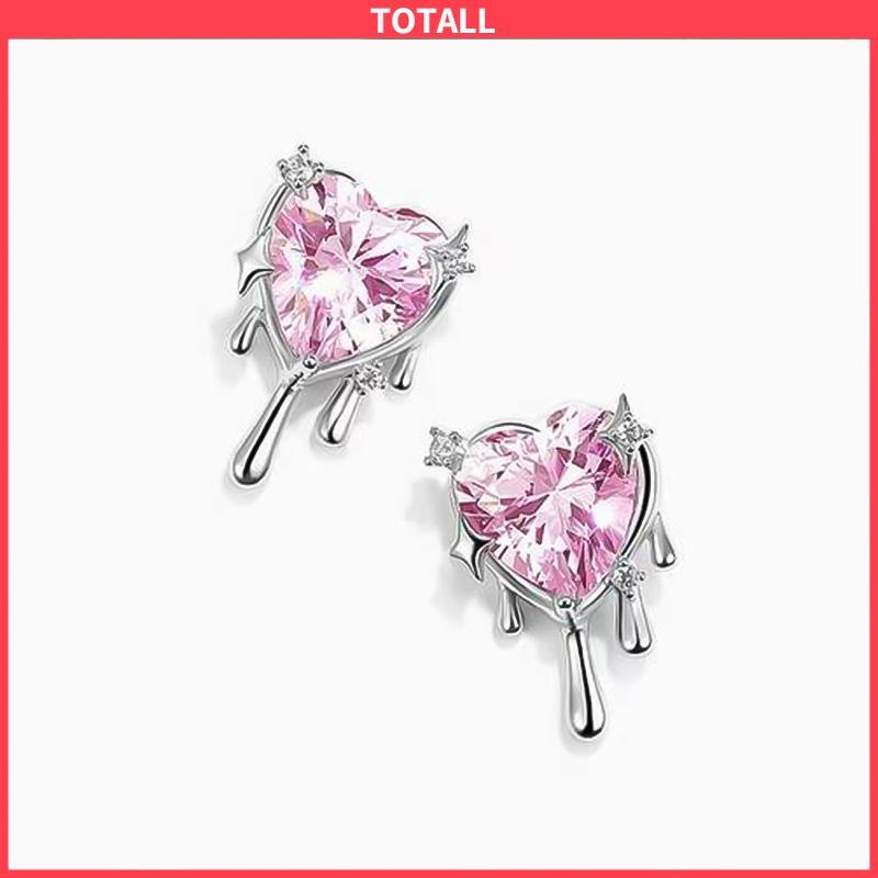 COD Anting zirkon merah muda anting-anting gemerlap yang manis dan halus anting-anting wanita-Totall