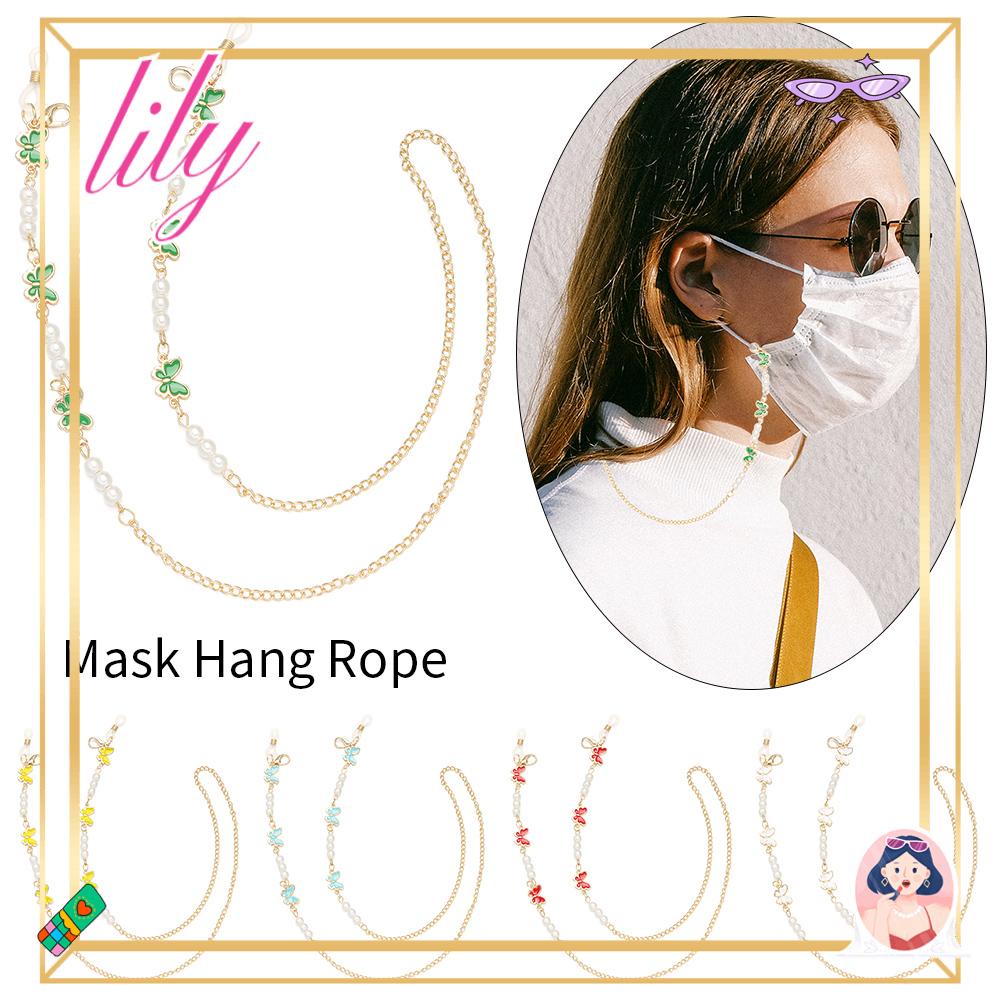 Lily Rantai Kacamata Wanita Pria Handmade Mutiara Kupu-Kupu Busur Logam Kristal Manik-Manik Rantai