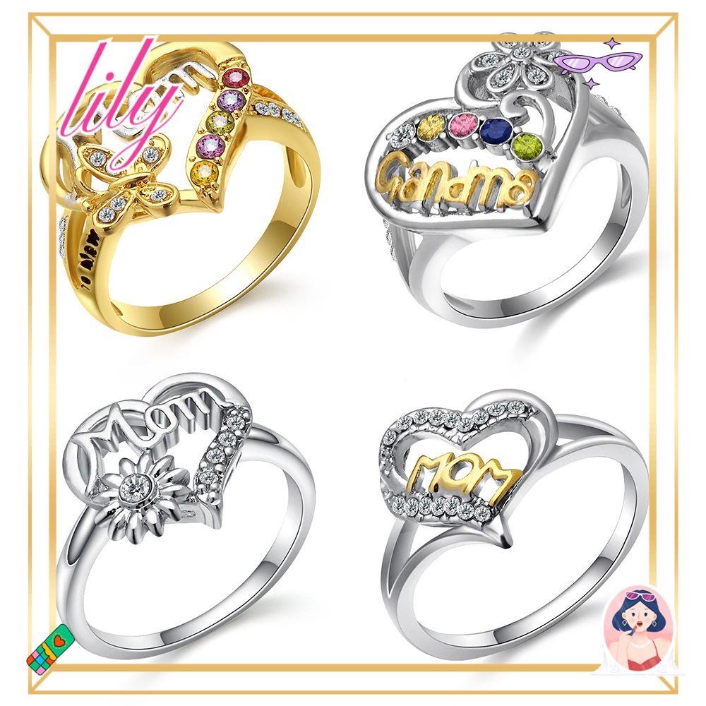 Lily Hari Ibu Cincin Elegan US Ukuran 5-11 Hiasan Kupu-Kupu Fashion Perhiasan Huruf Ibu