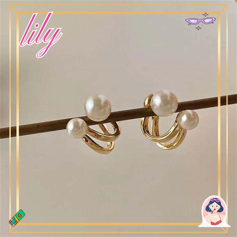 Lily Pearl Stud Earrings Hadiah Baru Aksesoris Temperamen Perhiasan
