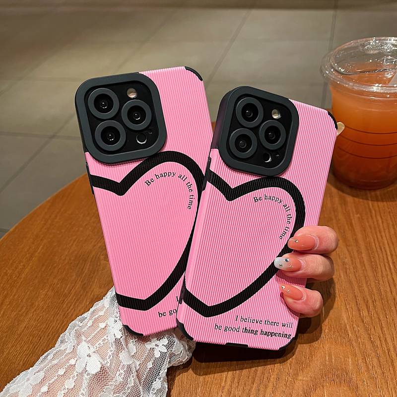 Pretty Pink Love Heart Leather Soft Case IP IPhone 7 8 Plus SE 2020 X XR XS Max 11 12 13 14 Pro Max 14 Plus Camera Protect for Women Girl