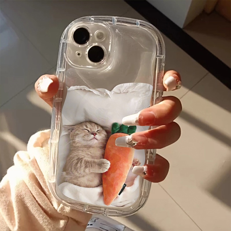 IPHONE Casing Transparan Tahan Guncangan Kucing Tidur Kompatibel Untuk Iphone11 14 13 12 Pro XS Max X XR 8 +7Plus Casing Ponsel Lembut TPU Silicone Cover