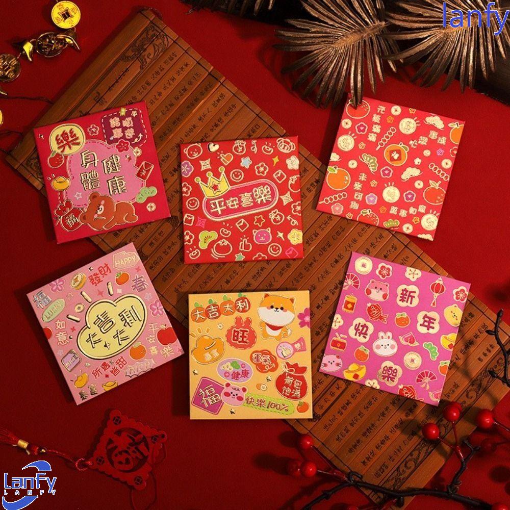 Lanfy 6 Pcs Amplop Angpao Merah Motif Kelinci Untuk Tahun Baru Cina