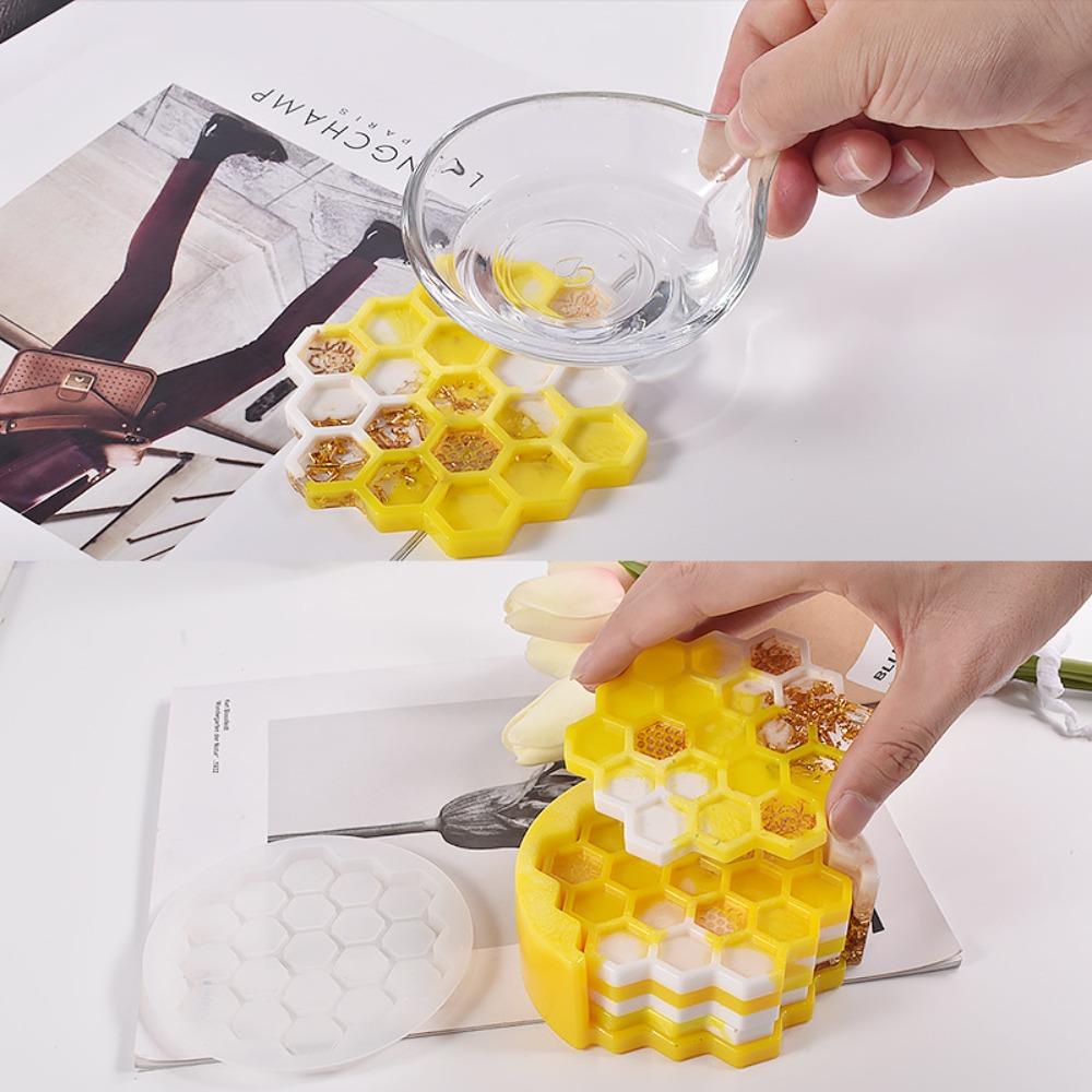 TOP Honeycomb Cup Coaster Casting Table Coaster Penyimpanan Cetakan Silikon DIY Craft