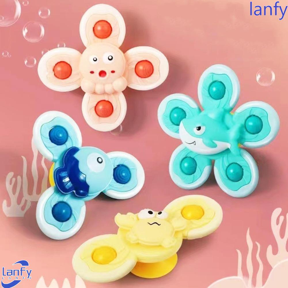 Lanfy Baby Spin Top Bath Toys Edukasi Anak 1set Kartun Montessori Sensory Learning Baby Games Spin Sucker Gyroscope Boy Anak Mandi Sucker Spinner