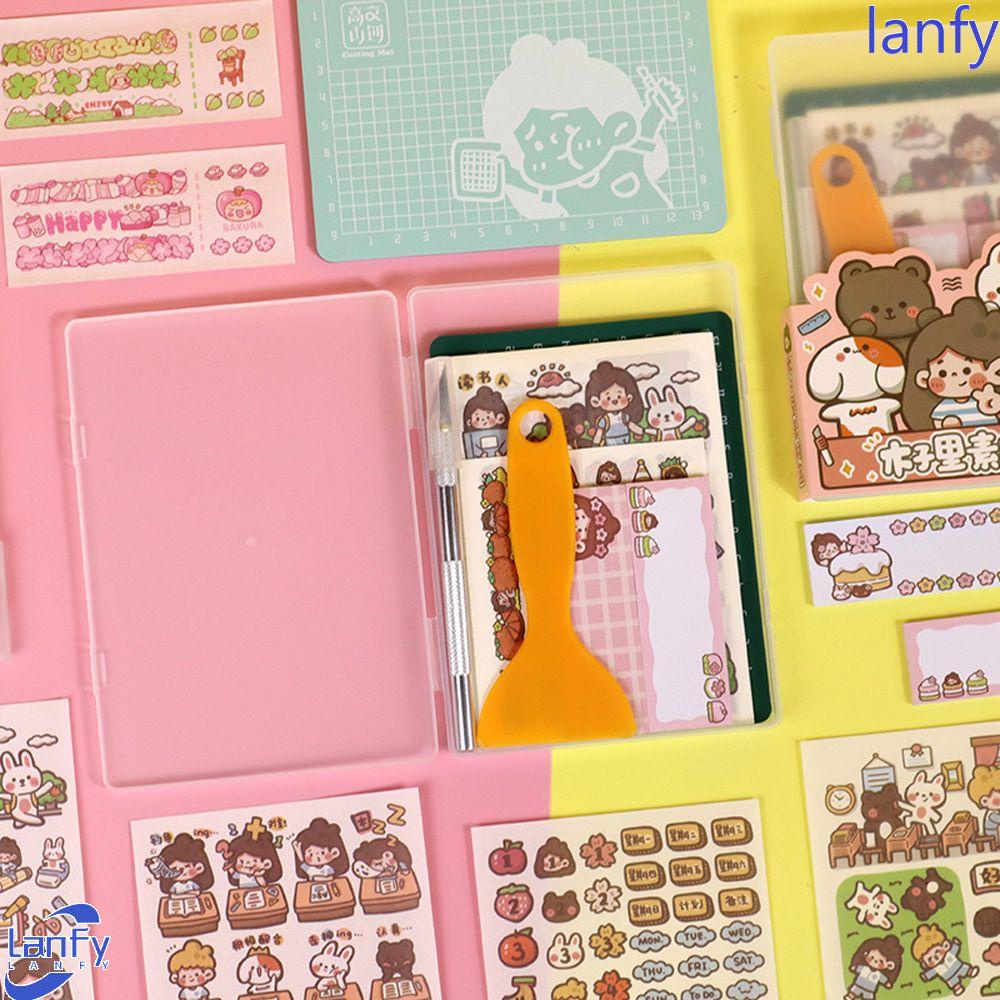 Lanfy Stationery Stiker Set Lucu 33pcs Dengan Alas Cutting Graver Bujo Dekorasi Gift Box Perlengkapan Sekolah Paper Stiker