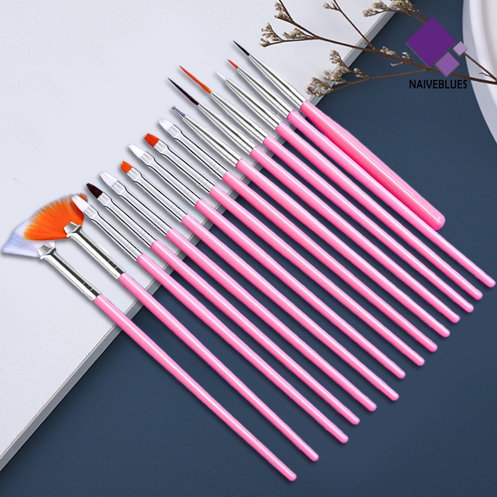 [naiveblues] 15pcs Nail Art Brush Kit Bulu Lembut Halus Tidak Geser DIY Efek Gradien Kuku