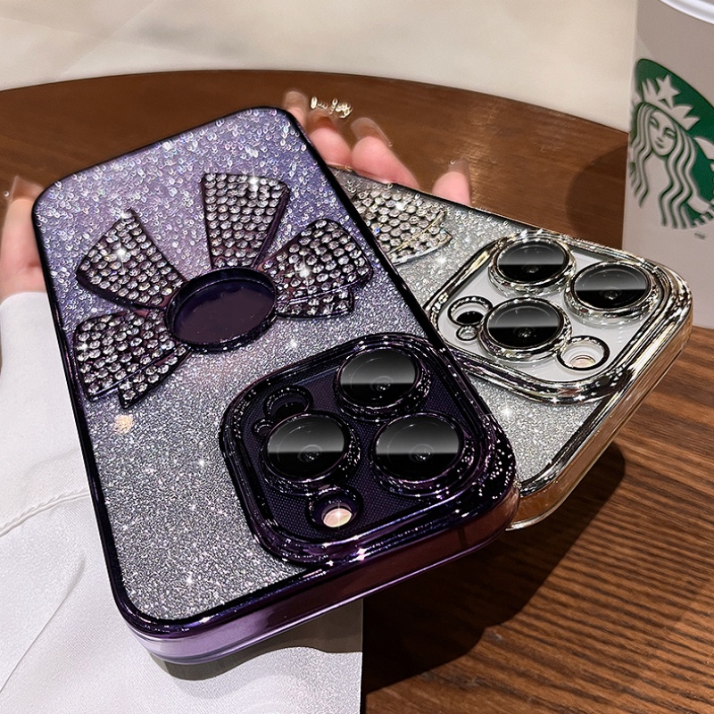 Casing Lensa Proteksi Kamera Mewah iPhone 14 Pro Max14 Plus case Iphone12 13 Pro Max 11 Pro Max aesthetic diamond flowers Dengan logo protection TPU soft back cover