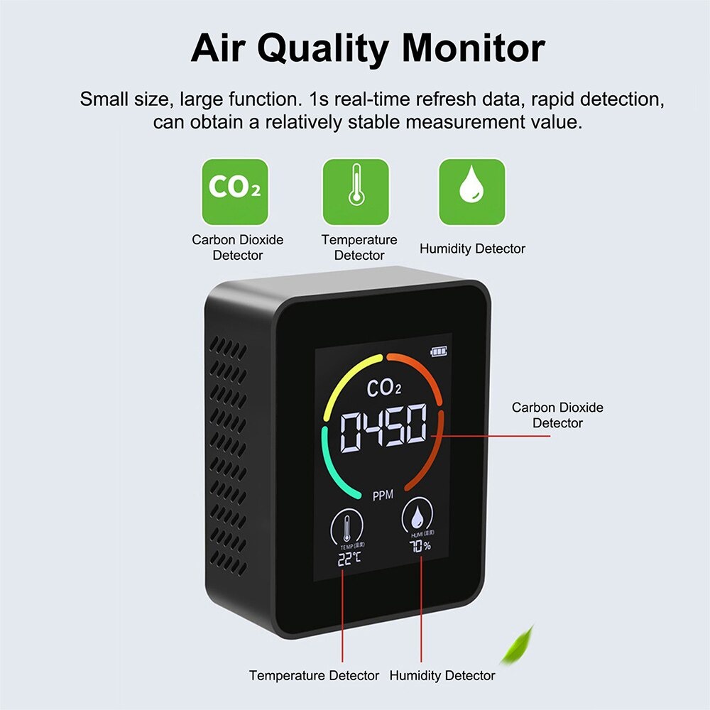 Air Detector Tester Kualitas Udara CO2 Kelembapan Suhu 3 in 1 - H8 Plus - Black