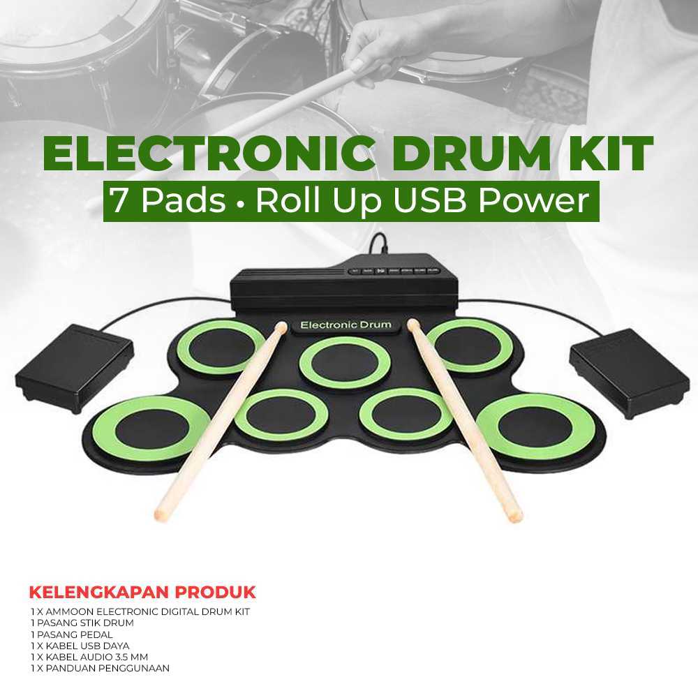 Ammoon Electronic Digital Drum Kit 7 Pads Roll Up USB Power - G3002