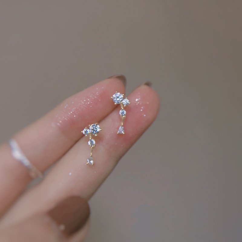 Roselife Klasik 14 K Emas Berkilau Zirkon Manik-Manik Stud Anting-Anting Untuk Wanita Gadis Elegan Kecil Geometris Kristal Anting-Anting Fashion Telinga Perhiasan Hadiah
