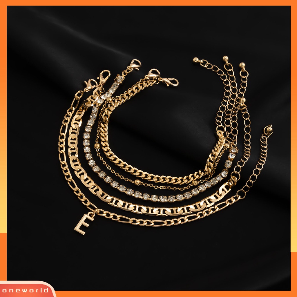 [EONE] 5pcs/set Liontin Huruf Berlian Imitasi Perempuan Gelang Adjustable Multilayer Sederhana Rantai Gelang Perhiasan Aksesori