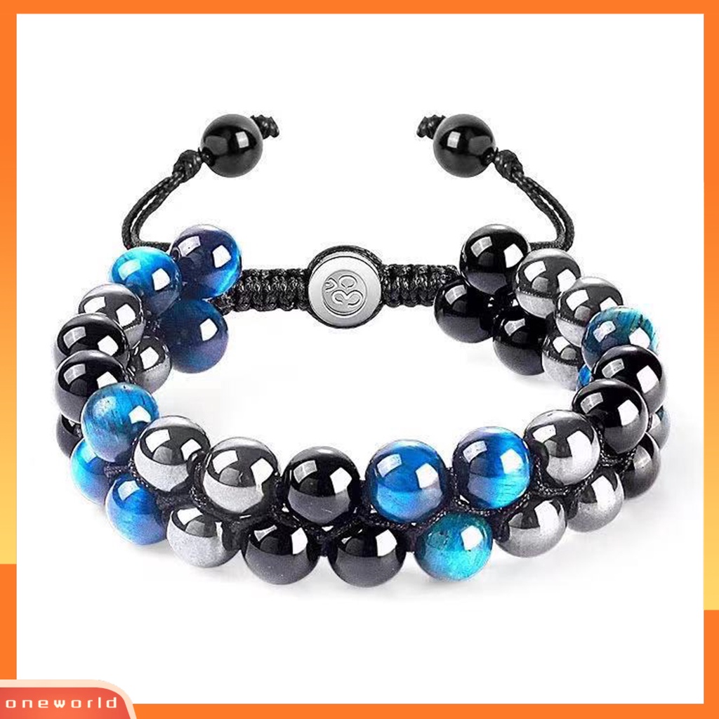 [EONE] Manik-manik Gelang Adjustable Manik-Manik Lapisan Ganda Perlindungan Tiga Tali Elastis Membawa Keberuntungan Hadiah Pria Wanita Alami Faux Tiger Eye Healing Bracelet Untuk Teman