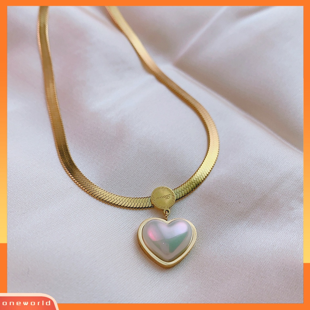 [EONE] Wanita Kalung Hati Colorful Shell Stainless Steel Ins Style Snake Chain Pendant Necklace Untuk Pakaian Sehari-Hari