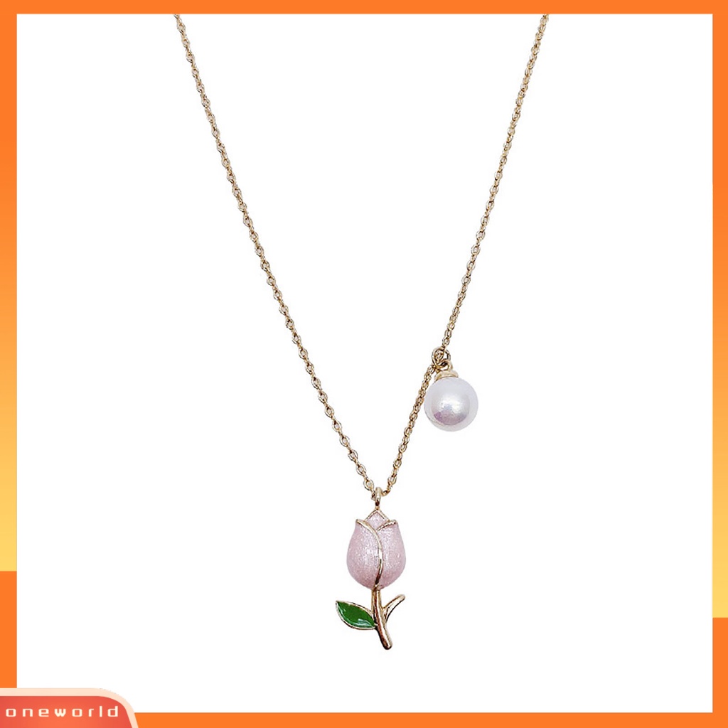 [EONE] Kalung Rantai Manis Elegan Hadiah Anniversary Gaya Perancis Vintage Tulip Mutiara Imitasi Liontin Kalung Perhiasan Aksesori