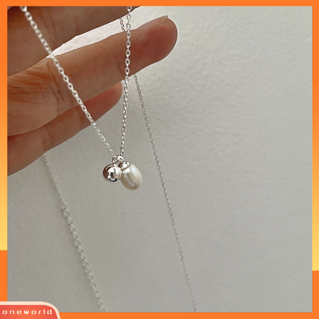 [EONE] Wanita Kalung Panjang Bulat Bola Slim Rantai Elegan Minimalis Glossy Mutiara Imitasi Klavikula Kalung Fashion Perhiasan