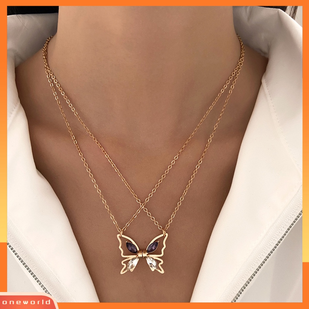 [EONE] Wanita Kalung Berongga Kupu-Kupu Liontin Electroplating High-polished Charming Dress Up Colorfast Wanita Elegan Liontin Kalung Fashion Jewellery