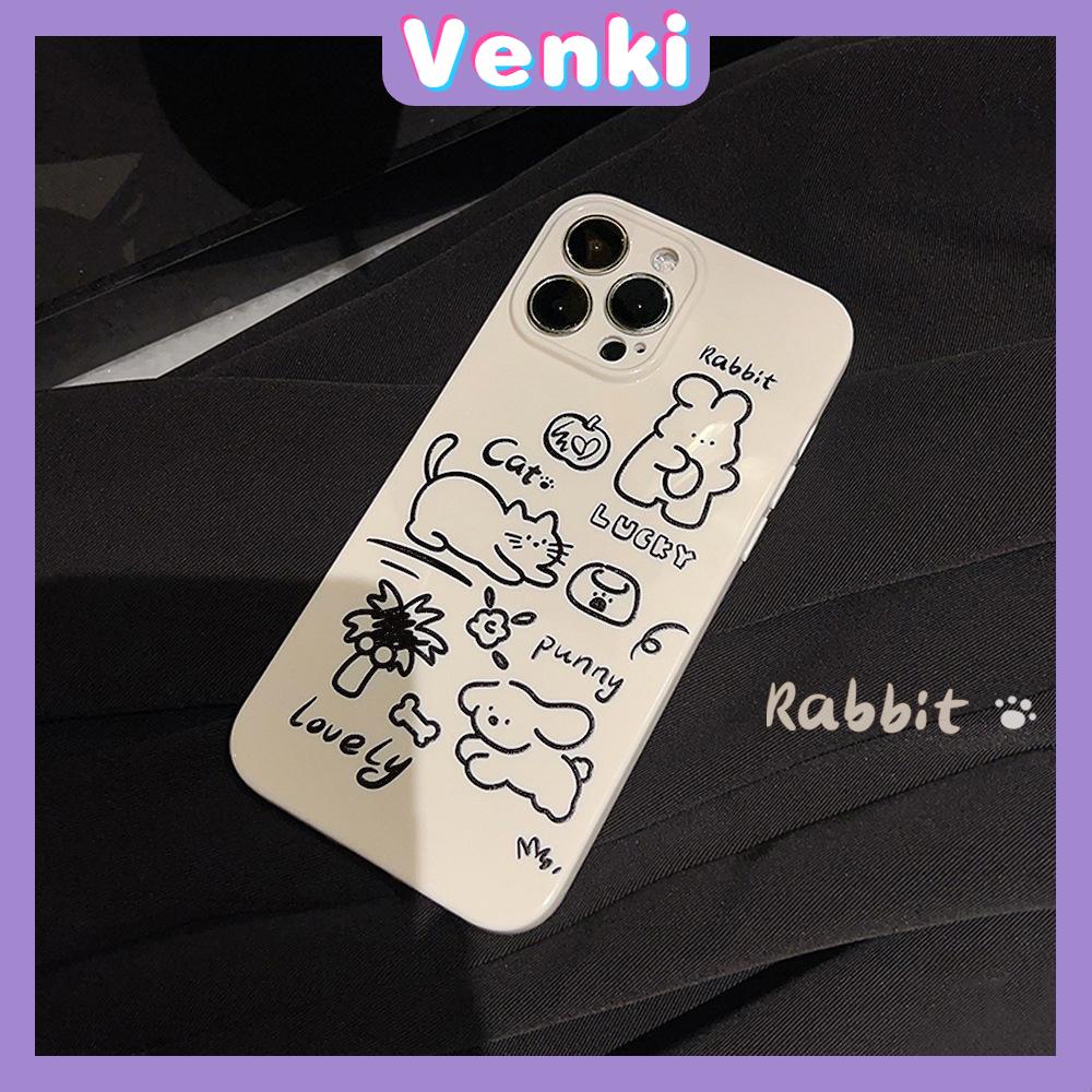 VENKI - For iPhone 11 iPhone Case Film TPU Soft Case White Glossy Cute Illustration Camera Protection Shockproof Compatible with iPhone 14 13 Pro max 12 Pro Max xr xs max 7 8 Plus