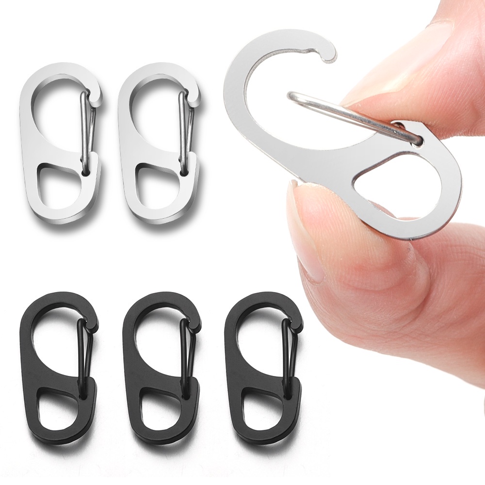 1 /5 /10Pcs Kreatif Serbaguna Untuk Gantungan Kunci Mobil, Tas Dengan Mata Tetap Pegas Mini Stainless Steel Gantungan Kunci Key Buckle Hooks Climbing Clip Tactical Spring Carabiner Backpack Clasp