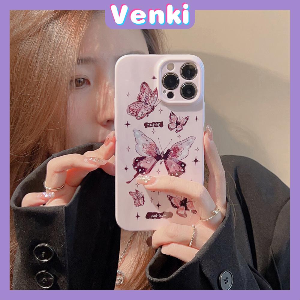 VENKI - For iPhone 11 iPhone Case Cream Glossy Soft Case TPU Shockproof Camera Cover Protection Purple Butterfly Compatible with iPhone 14 13 Pro max 12 Pro Max xr xs max 7Plus