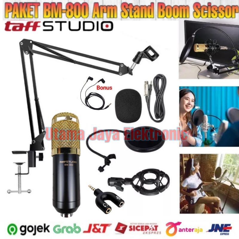 Paket Smule Mic BM800 Stand Arm Pop Filter Rekaman Terbaik