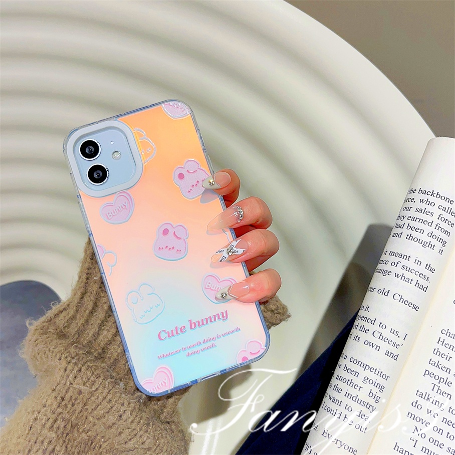 Compatible For IPhone 14 13 12 11 Pro Max X XR Xs Max 8 7 Plus SE 2020 Kompatibel Untuk Lucu Banyak Babi Kelinci IMD Laser Gradien Ponsel Case TPU Lembut Shockproof Cover Pelindung