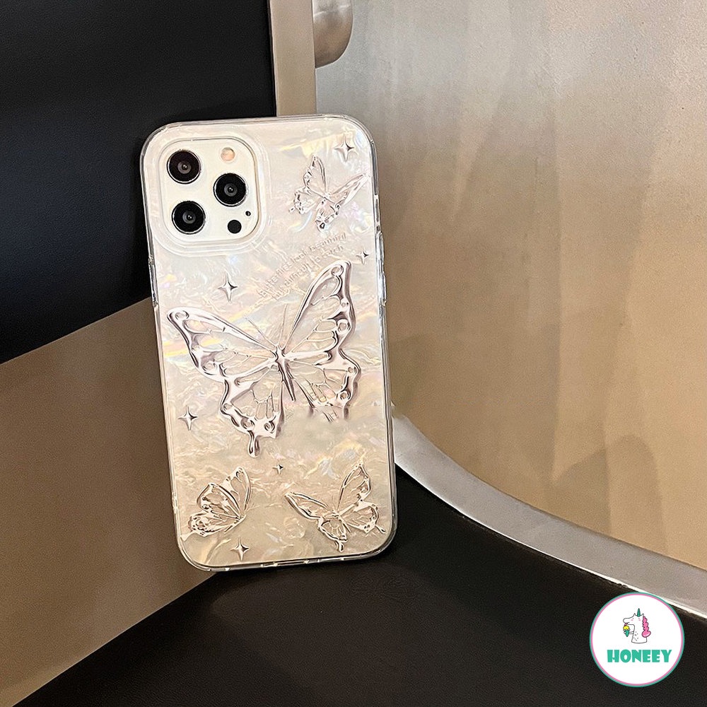 IPHONE Ins Korea Silver Butterfly Shell Pattern Phone Case Kompatibel Untuk Iphone11 12 Pro 13 14 Pro Max Silikon Lembut Shockproof Back Cover