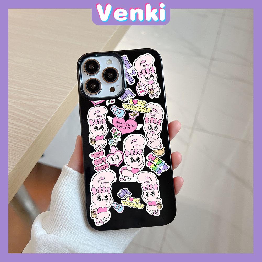 VENKI - For iPhone 11 iPhone Case Black Glossy TPU Soft Case Shockproof Protection Camera Happy Cute Bunny Compatible with iPhone 14 13 Pro max 12 Pro Max xr xs max 7Plus 8Plus