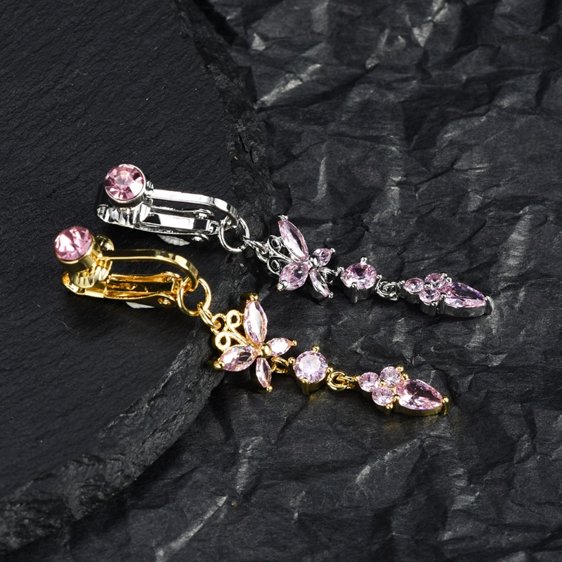 Fashion Boho Shiny Zircon Butterfly Pendant Belly Button Rings Bedah Yang Indah Stainless Steel Pusar Belly Rings Wanita Tubuh Perut Bar Piercing Perhiasan