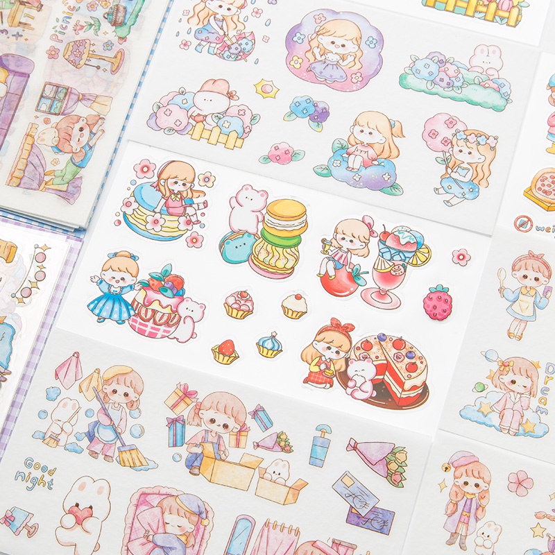 10lembar Kawaii Kartun Gadis Seri Deco Stiker Student Diary Deco DIY Decals