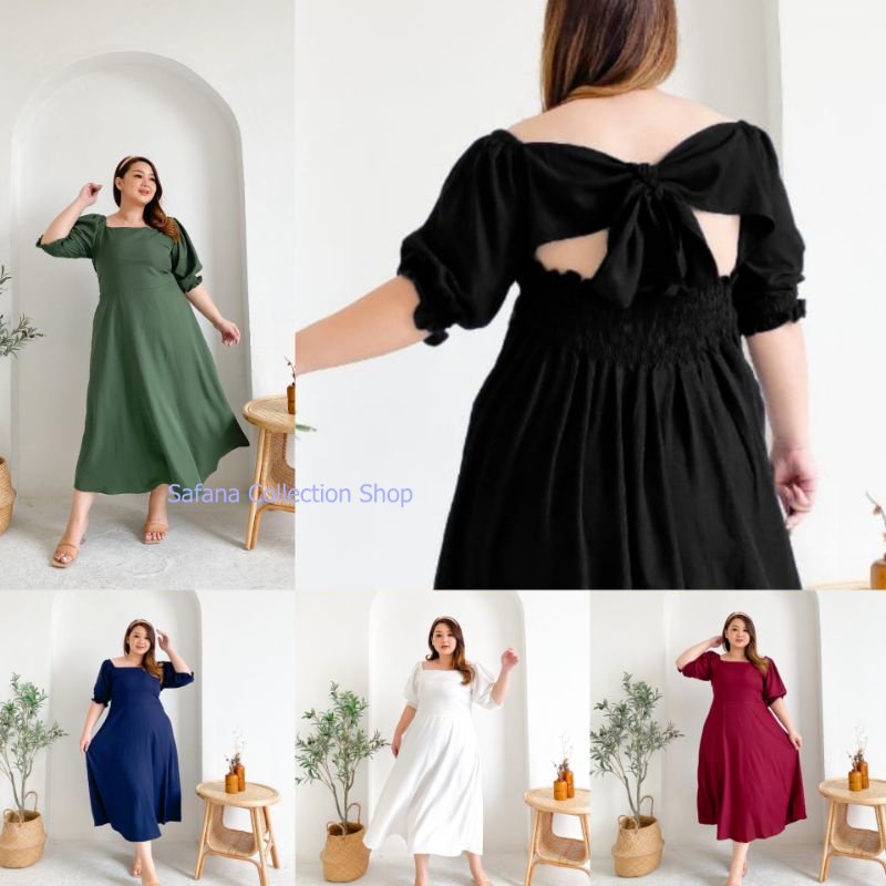 Feisya Line Back Dress Jumbo / Dtress Jumbo V Neck Lengan Balon / Dress Jumbo Tali Punggung/ Dress B