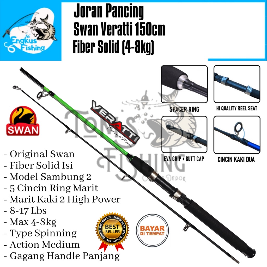 Joran Pancing Swan Veratti 150cm Fiber Solid (8-17lbs) Marit 2 kaki Kuat - Engkus Fishing