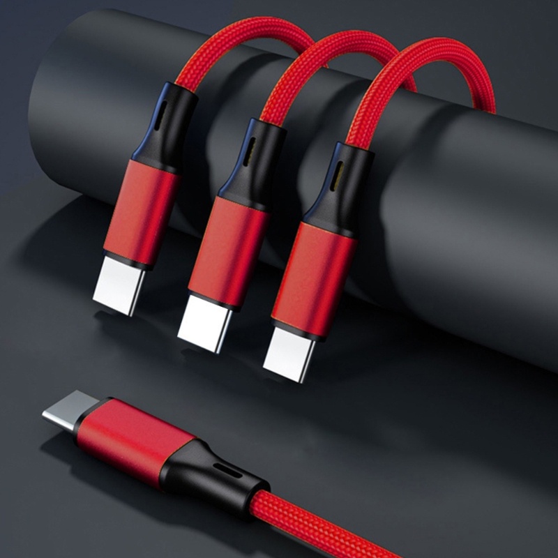 Bt Multi USB Type C Charger Kabel Braided 3in1 Multiple USB C Cable Charging Cord Dengan 3konektor Port Tipe-C