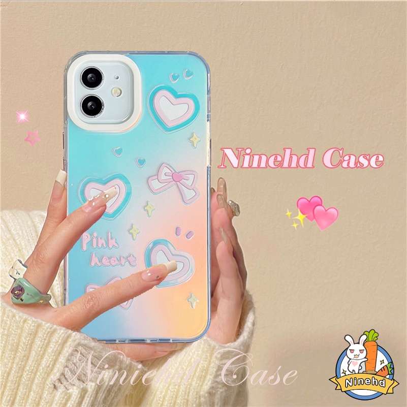 IPHONE Casing Kompatibel Untuk Iphone14 13 12 11 Pro Max X Xr Xs Max8 7 Plus SE 2020 Gradual Warna-Warni Laser Hati Cinta Casing Ponsel Silikon Kreatif Shockproof Anti-Jatuh Perlindungan Case