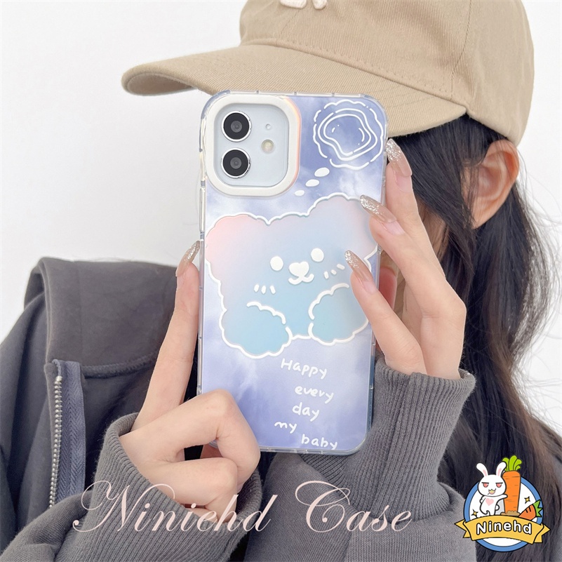 IPHONE Casing Kompatibel Untuk Iphone14 13 12 11 Pro Max X Xr Xs Max8 7 Plus SE 2020 Kartun Beruang Gradien Laser Ponsel Case Kreatif Bening Silikon Lembut Shockproof Bumper Protection Case