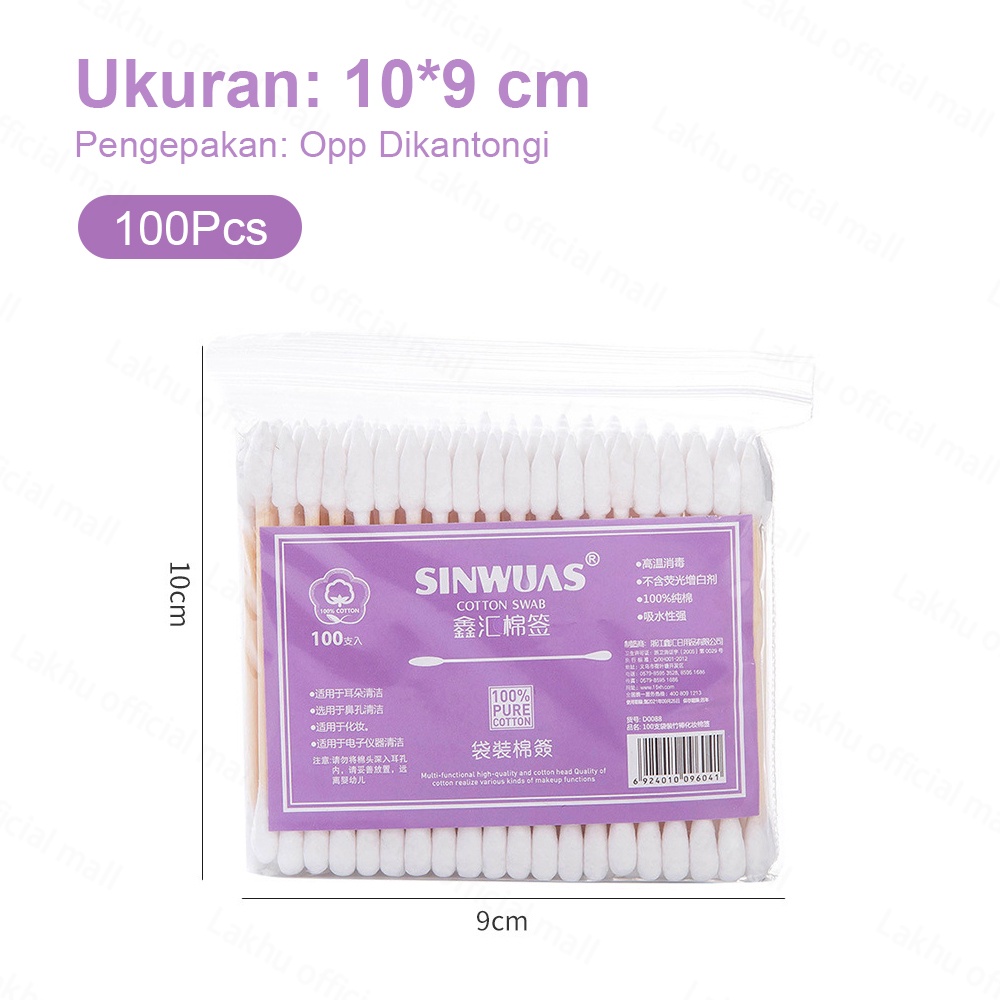 Lakhu 100pcs Cotton Swabs Pack Baby Thin Cotton Bud Ganda-Spiral Ujung Kapas Sanitary Cotton Swab