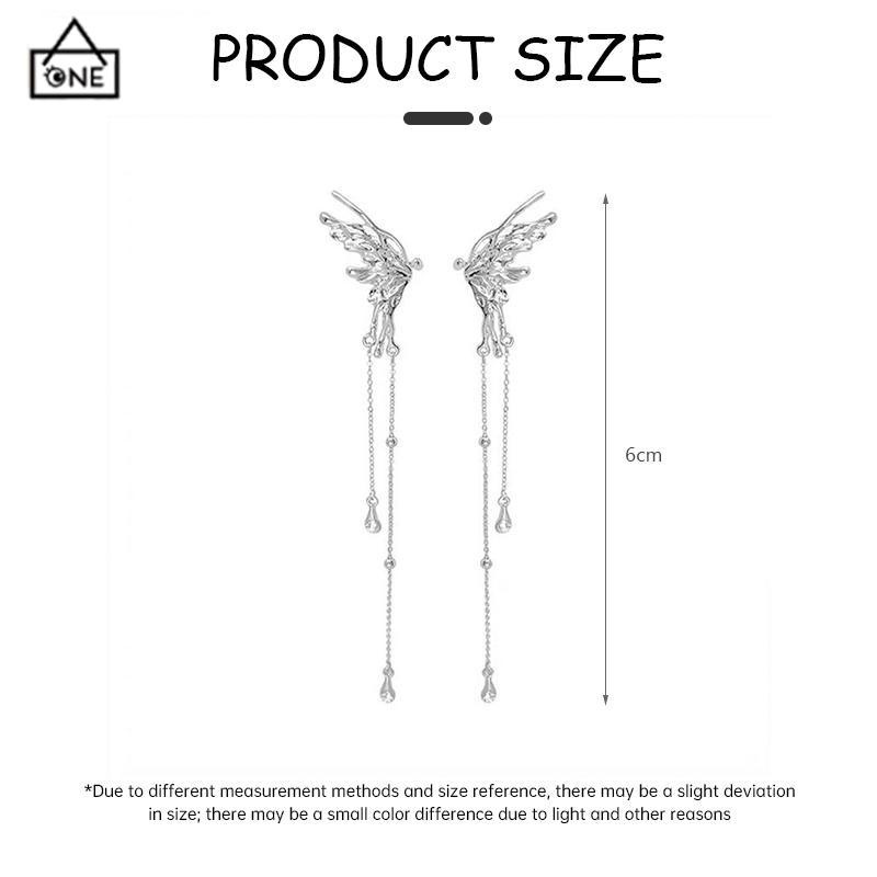 COD❤️Anting-Anting Wanita Musim Panas Sayap Malaikat Kupu-kupu Rumbai Anting-Anting Akal Canggih Otica Klip-A.one