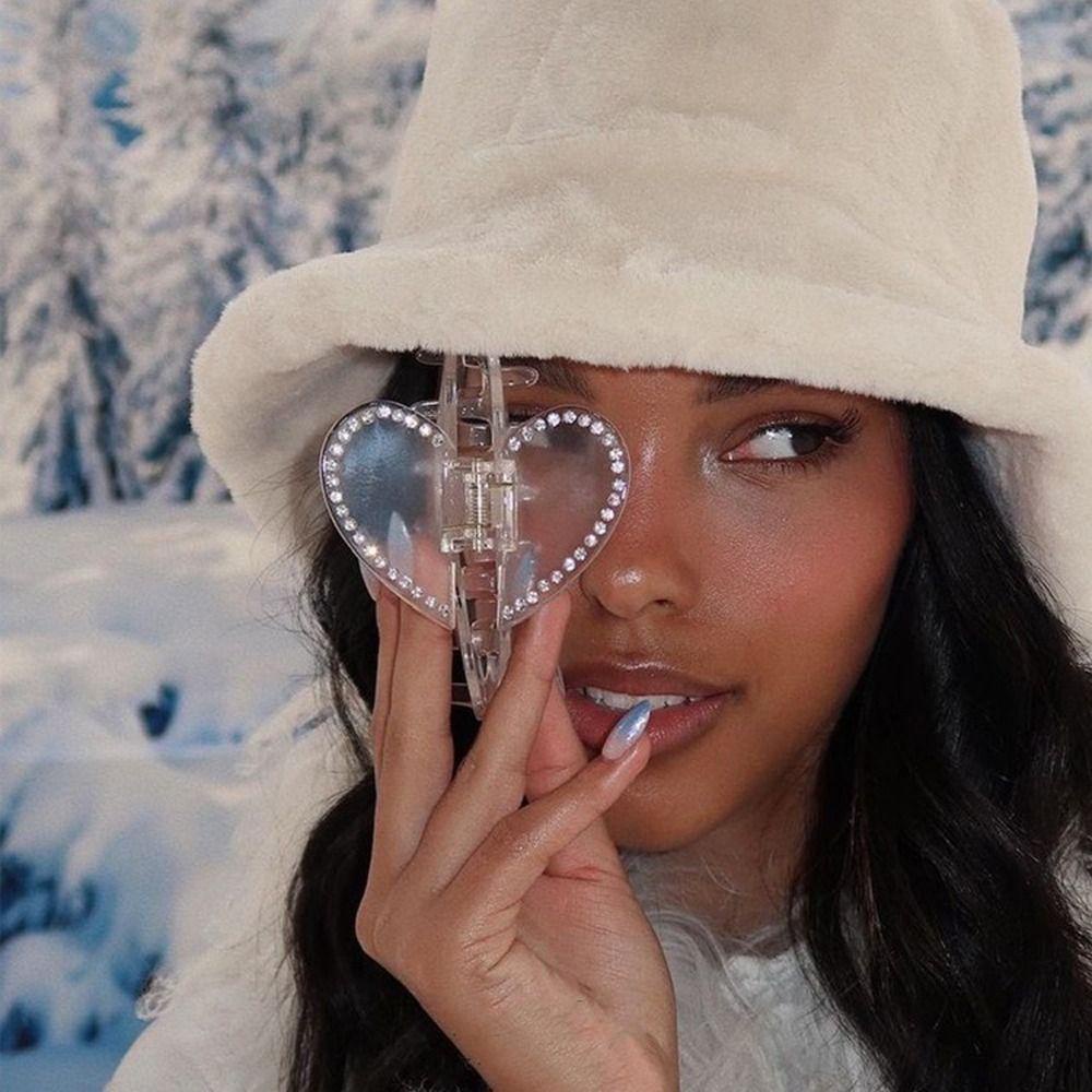 AUGUSTINA Heart Hair Claw Elegan Manis Ins Gadis Jepit Rambut Besar Hairgrips Korea Klip Rambut Zirkon Kristal Ponytail Holder