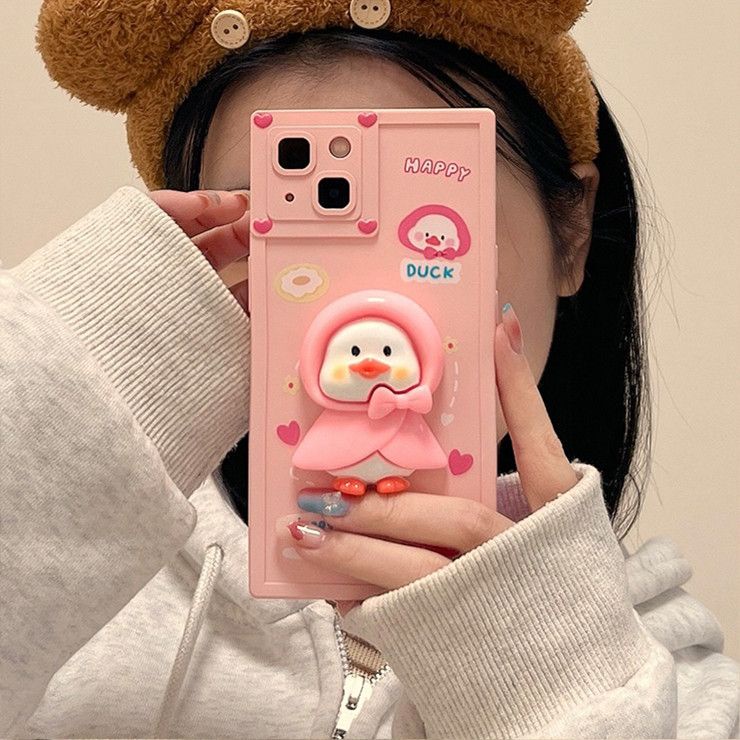 IPHONE Casing Ponsel Desain Bentuk Persegi Bebek Kartun 3D Kompatibel Dengan Iphone12 13 14 11 Pro Max X Xs Max Xr Ffxcz