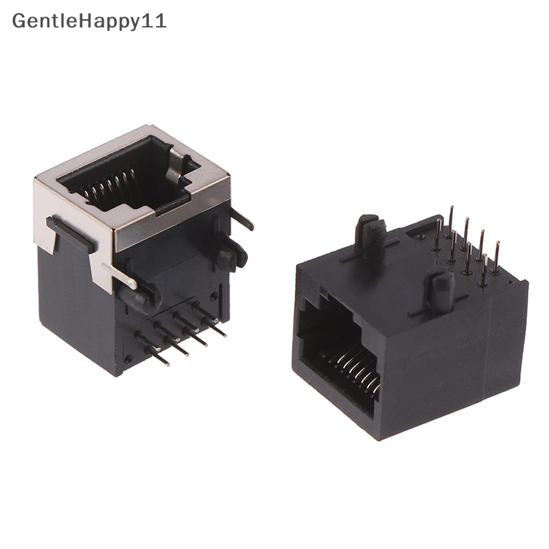 Gentlehappy 10PCS RJ45 Metal 8pin Female PCB Papan Sudut Kanan Jack Konektor 8P8C id