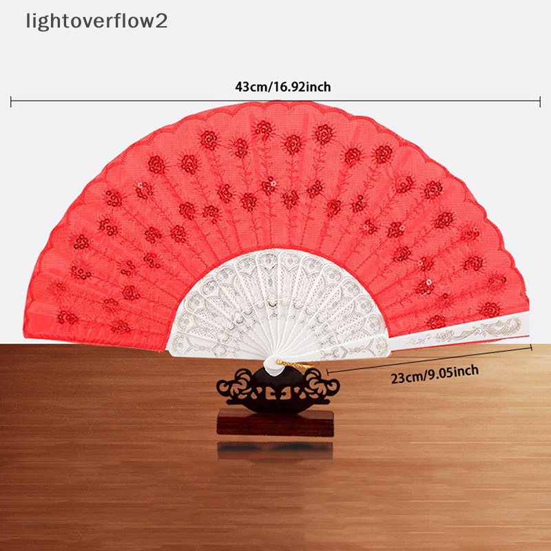 [lightoverflow2] Kipas Angin Plastik Merak Berpayet Kipas Lipat Payet Kipas Tari Merak Angin China Kipas Angin Tari Merak Pring Gold Stamping Craft Gift Fan [ID]