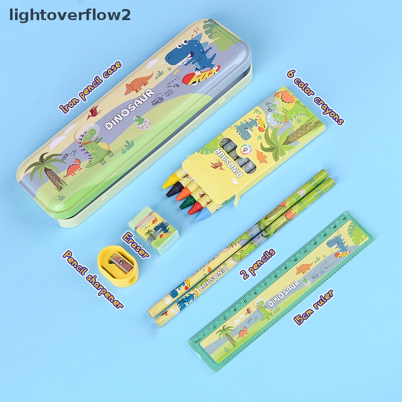 [lightoverflow2] 1set Kawaii Stationery Set Anime Pensil Case Crayon Penggaris Eraser Sharpener Perlengkapan Siswa Set Anak Hadiah Pesta Ulang Tahun [ID]