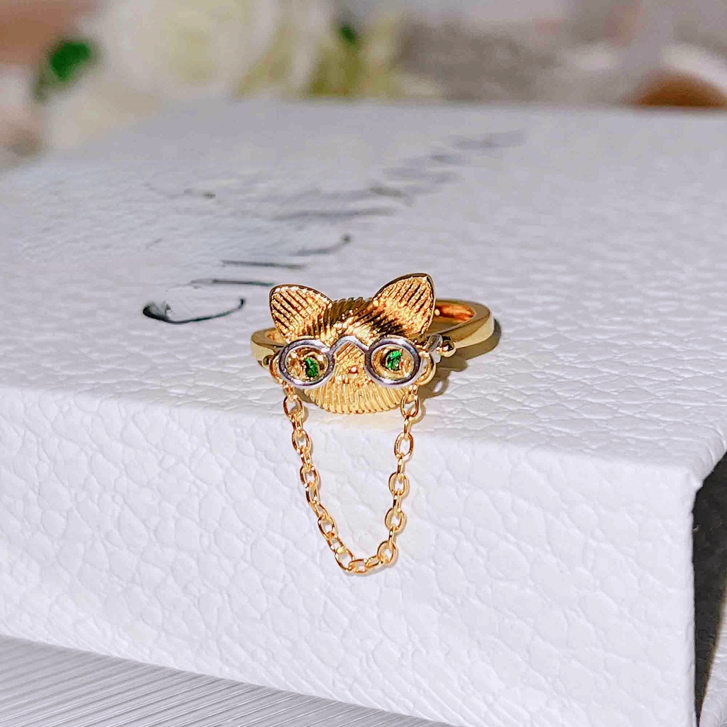 Aksesoris Perhiasan Fashion Goldkingdom Ready Stock Disetrika Tangan Dr. Cincin Kucing Zamrud Lucu Kartun Pacar Cincin Terbuka