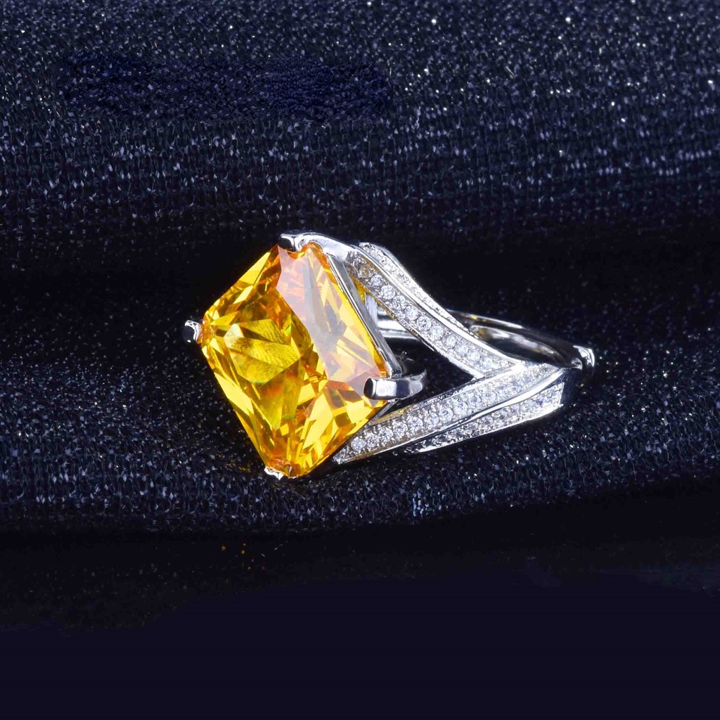 Goldkingdom Aksesoris Perhiasan Fashion Ready Stock Ascher Cincin Berlian Kuning Kreatif Berbentuk Berlian Cincin Wanita